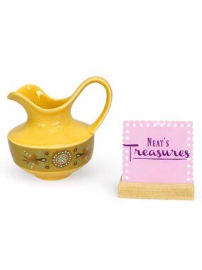 Vintage Sears BIT OF NORWAY Flowers On Brown Yellow Ironstone 10oz Handle Ceamer